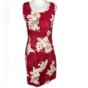 Vintage Pacific Legend Dress Red Hawaiian Hibiscus Flowers Cotton Sleeveless S